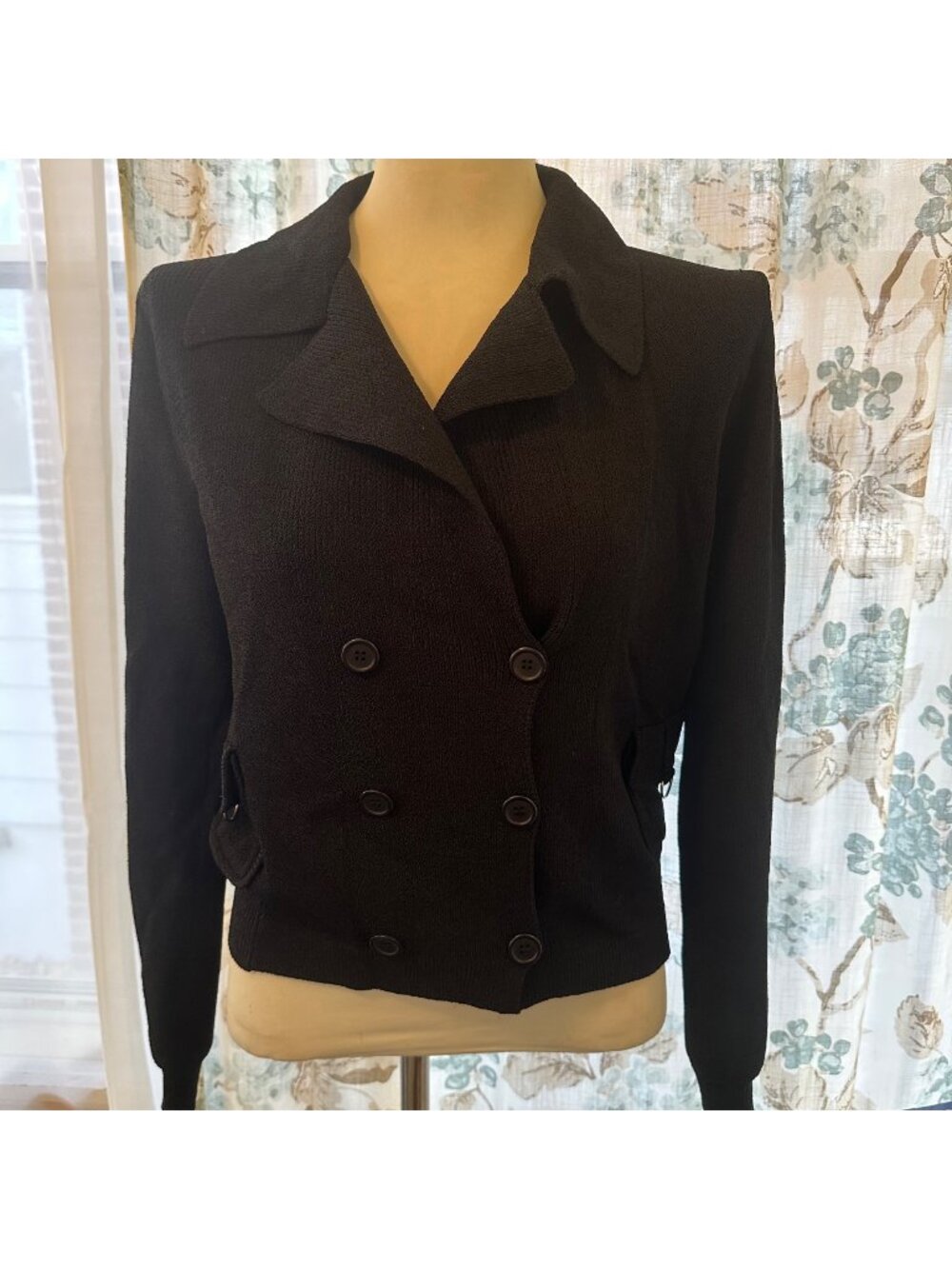 Black Double-Breasted Womens Jacket With Pockets & Button Closure